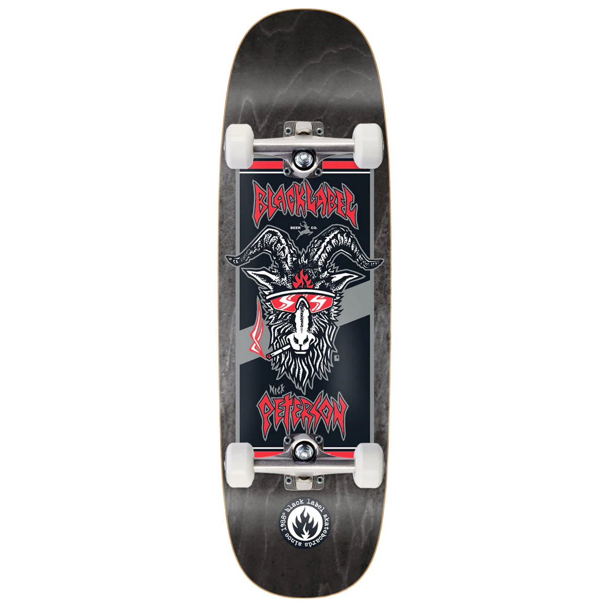 Black Label Nick Peterson Burnside Brew Tugboat Shape Skateboard Complete - Assorted Stains - 9.50"