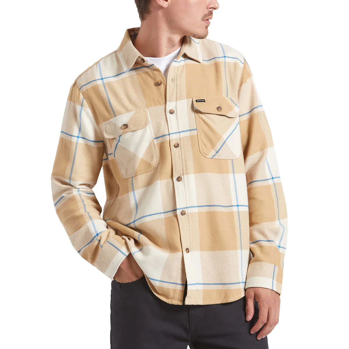 Brixton Bowery Long Sleeve Shirt - Whitecap/Sand/Cyber Blue