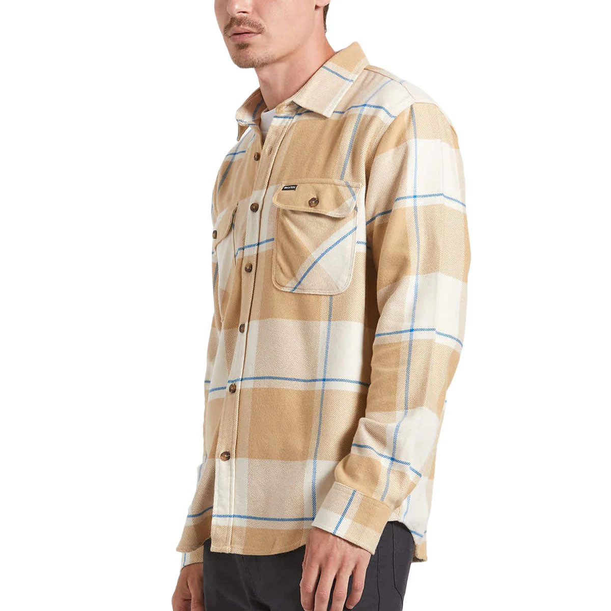 Brixton Bowery Long Sleeve Shirt - Whitecap/Sand/Cyber Blue - Image 3