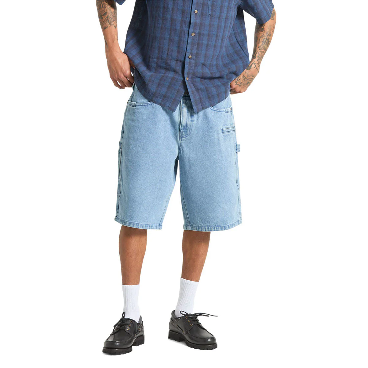 Brixton Builders Carpenter Baggy Shorts - Washed Blue Denim - Image 3