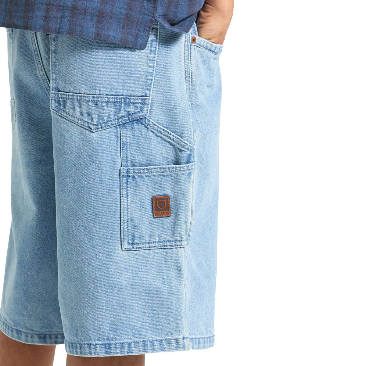 Brixton Builders Carpenter Baggy Shorts - Washed Blue Denim - Image 4