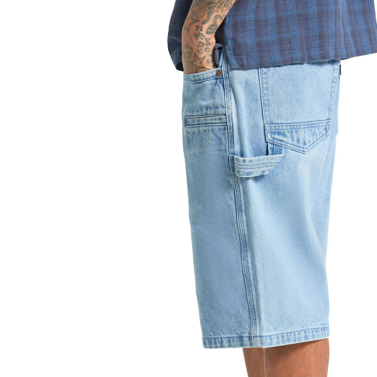 Brixton Builders Carpenter Baggy Shorts - Washed Blue Denim - Image 5