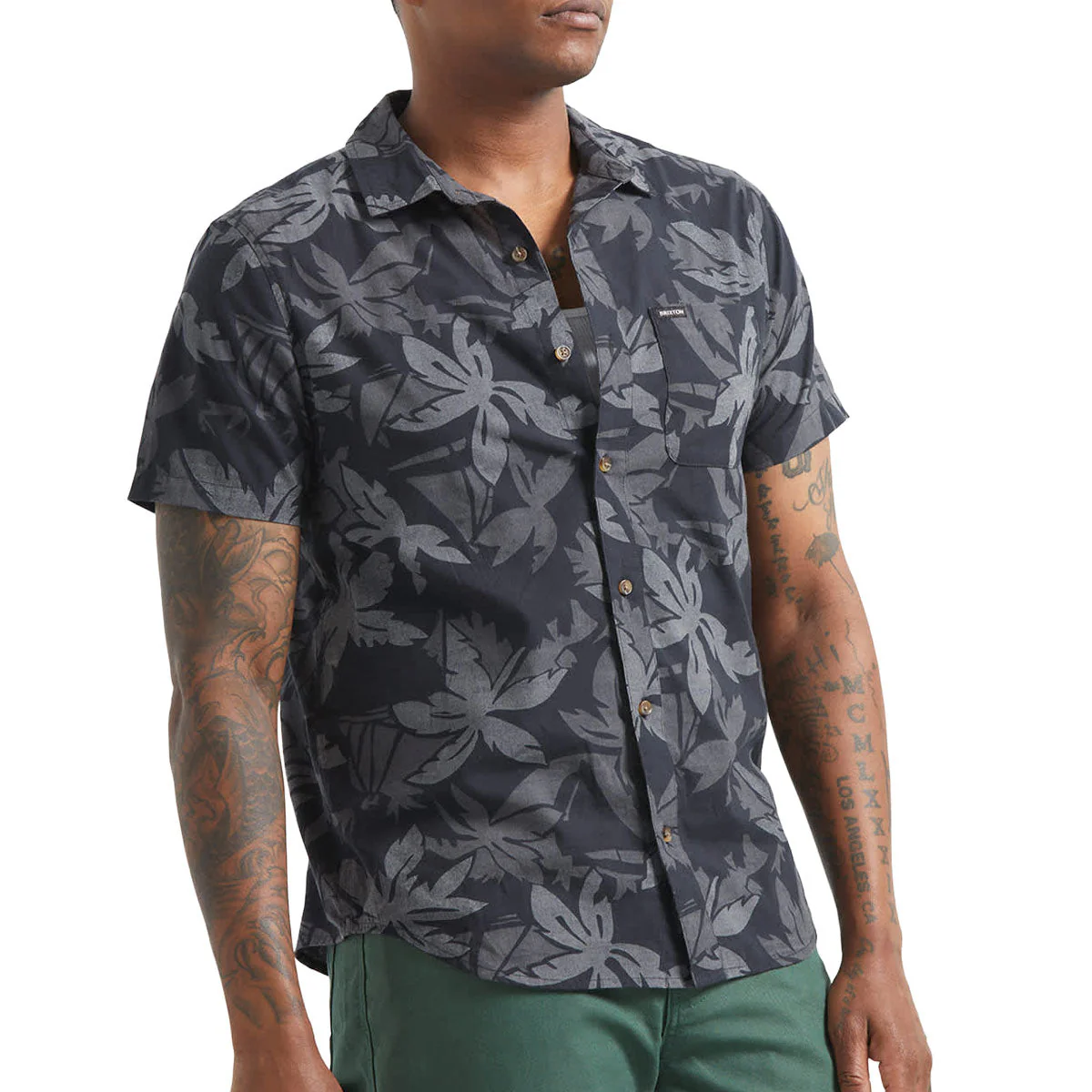 Brixton Charter Print Shirt - Black/Trooper/Future Grey Palm Floral - Image 2