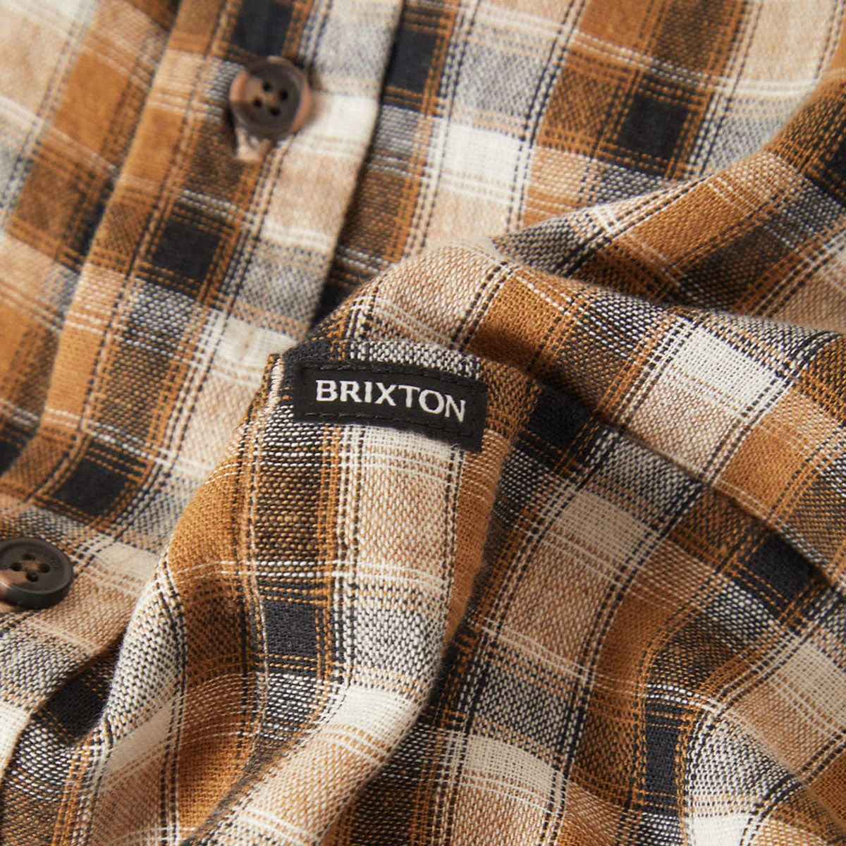 Brixton Cru Linen Blend Plaid Shirt - Black/Tobacco Plaid - Image 5