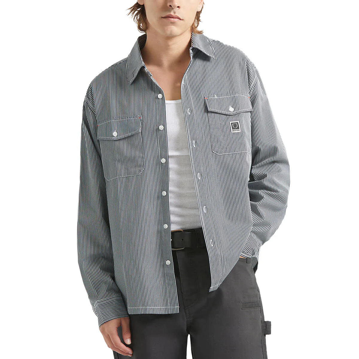 Brixton Journey Lightweight Long Sleeve Shirt - Navy/White Stripe - Image 2