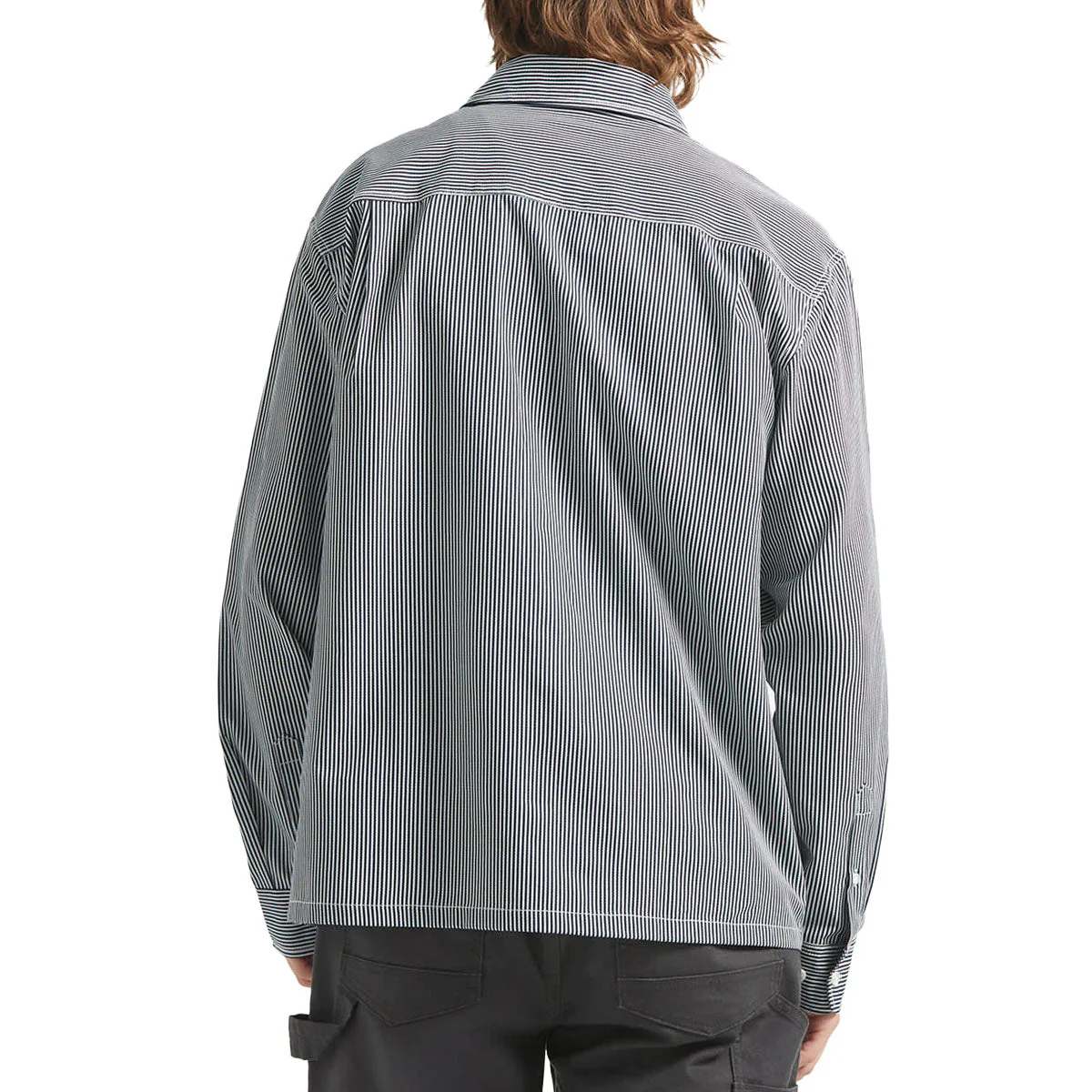 Brixton Journey Lightweight Long Sleeve Shirt - Navy/White Stripe - Image 3