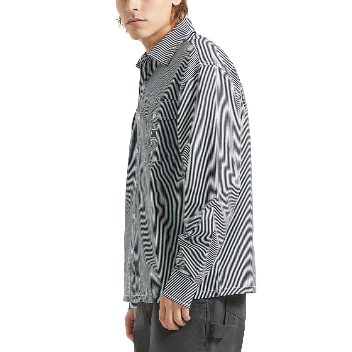 Brixton Journey Lightweight Long Sleeve Shirt - Navy/White Stripe - Image 4