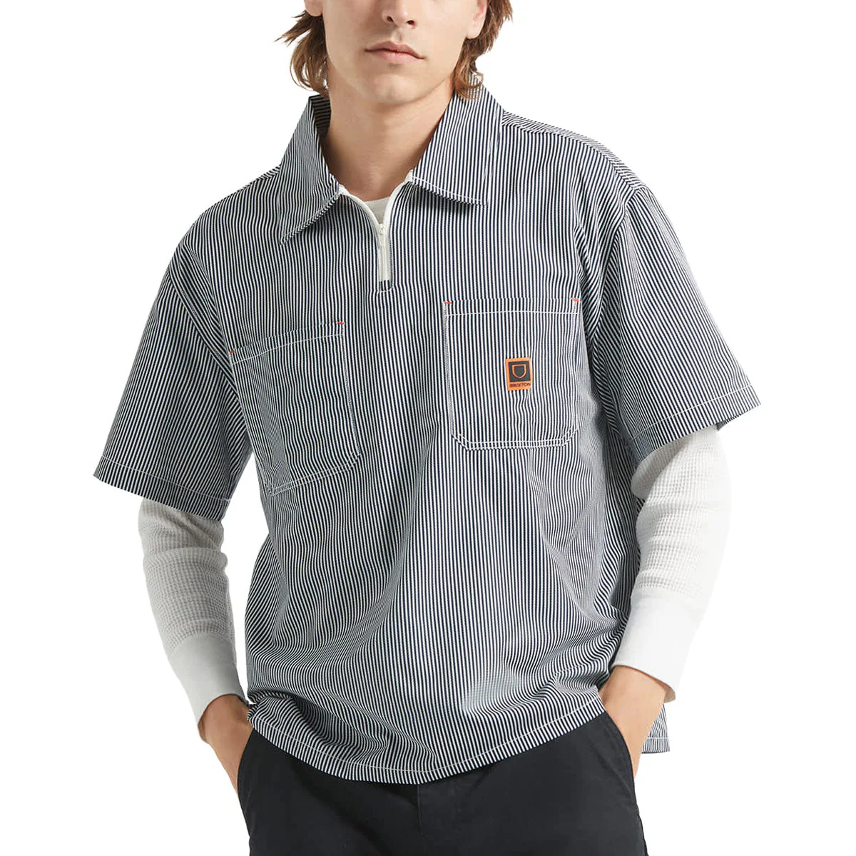 Brixton Journey Lightweight Shirt - Navy/White Stripe - Image 2
