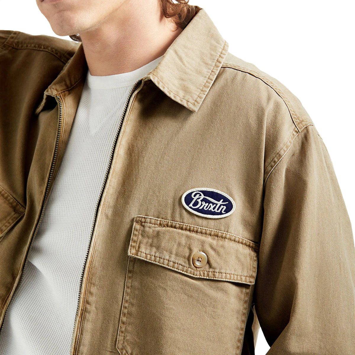 Brixton Trademark Lightweight Garage Jacket - Washed Khaki - Image 4