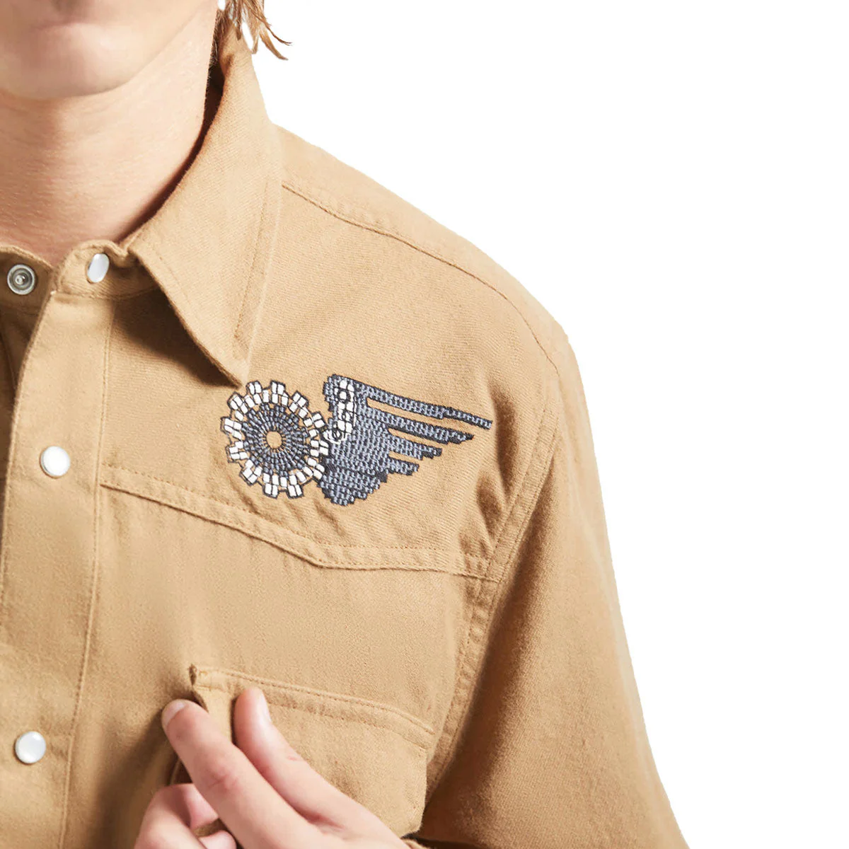Brixton Waylon Lightweight Long Sleeve Over Shirt - Khaki - Image 4