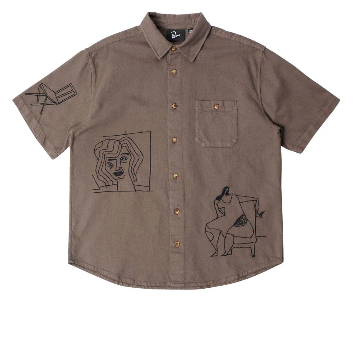 By Parra Crooked Face Short Sleeve Shirt - Brown