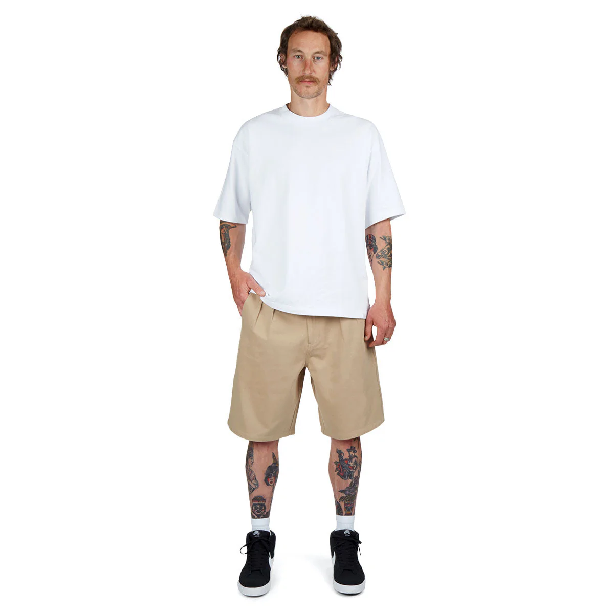 CCS Pleated Chino Shorts - Khaki - Image 3
