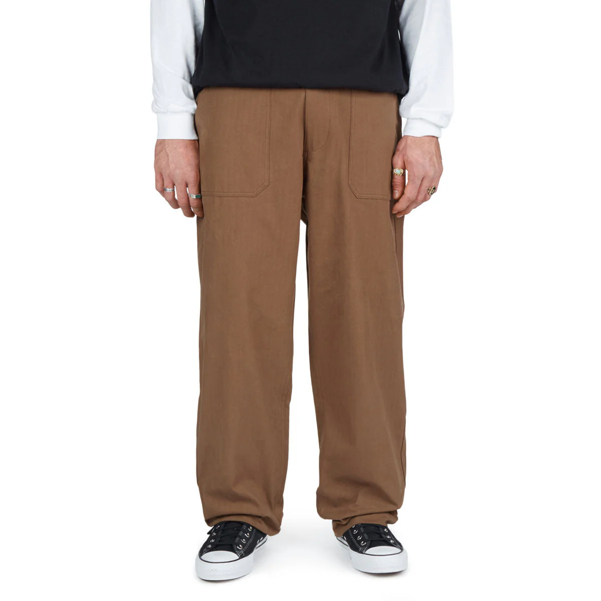 CCS Wide Leg Herringbone Pants - Brown