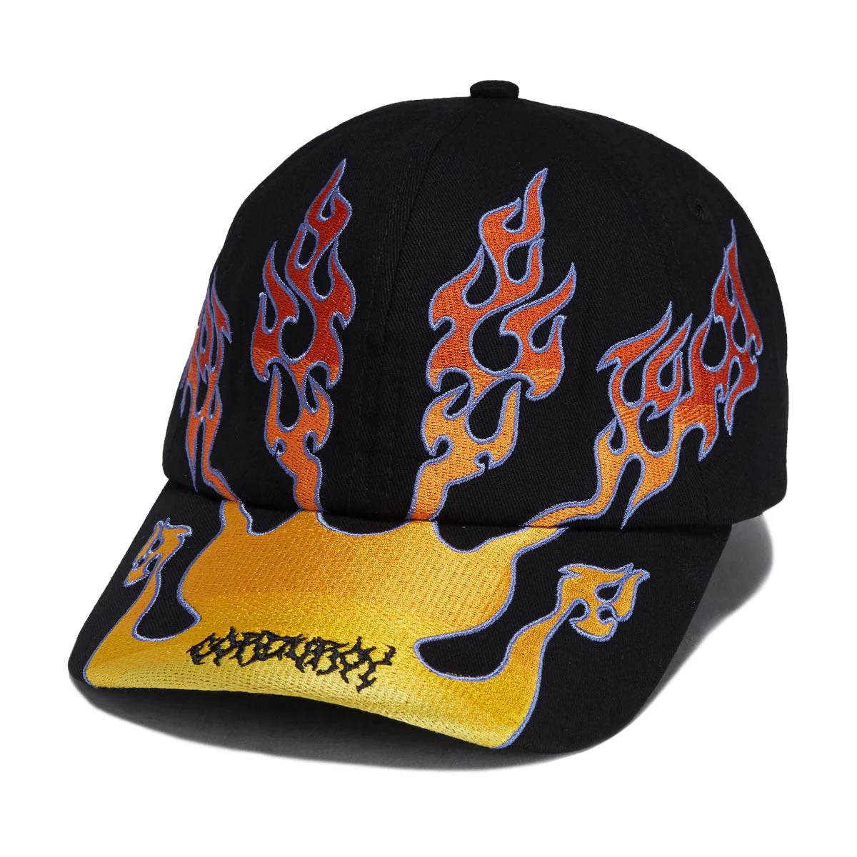 Corduroy Flames Strapback Hat - Black