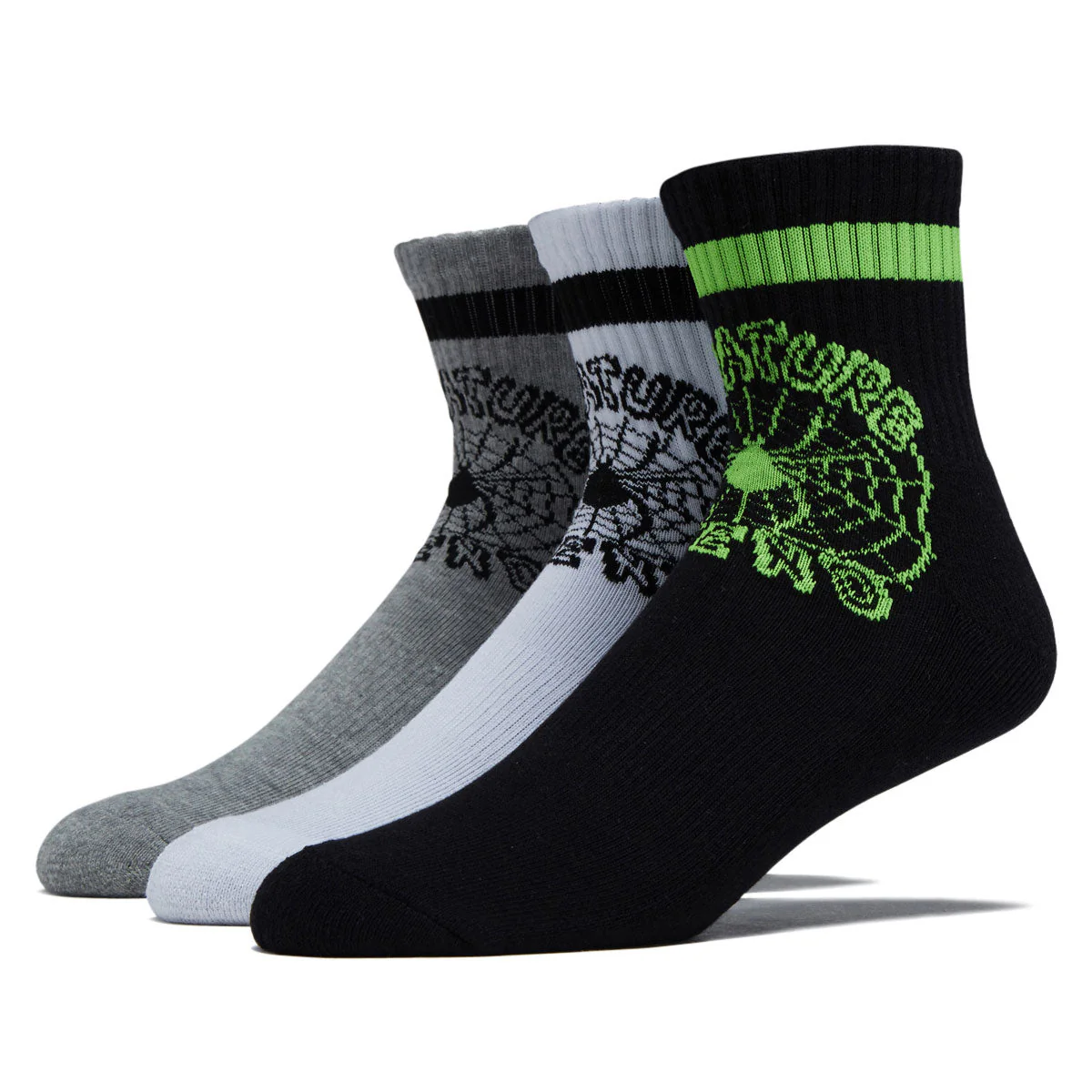 Creature Web Quarter 3-Pack Of Quarter Socks - Black/White/Grey Heather