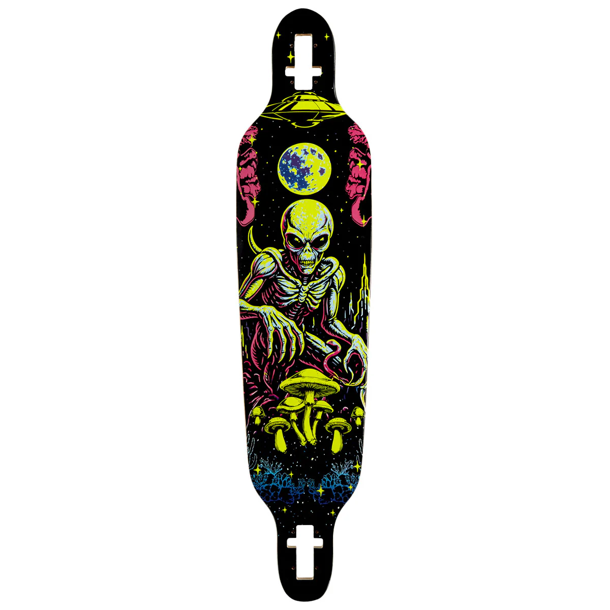 Daddies Mall Poster Blacklight Drop Thru Longboard Deck - Black/Glow