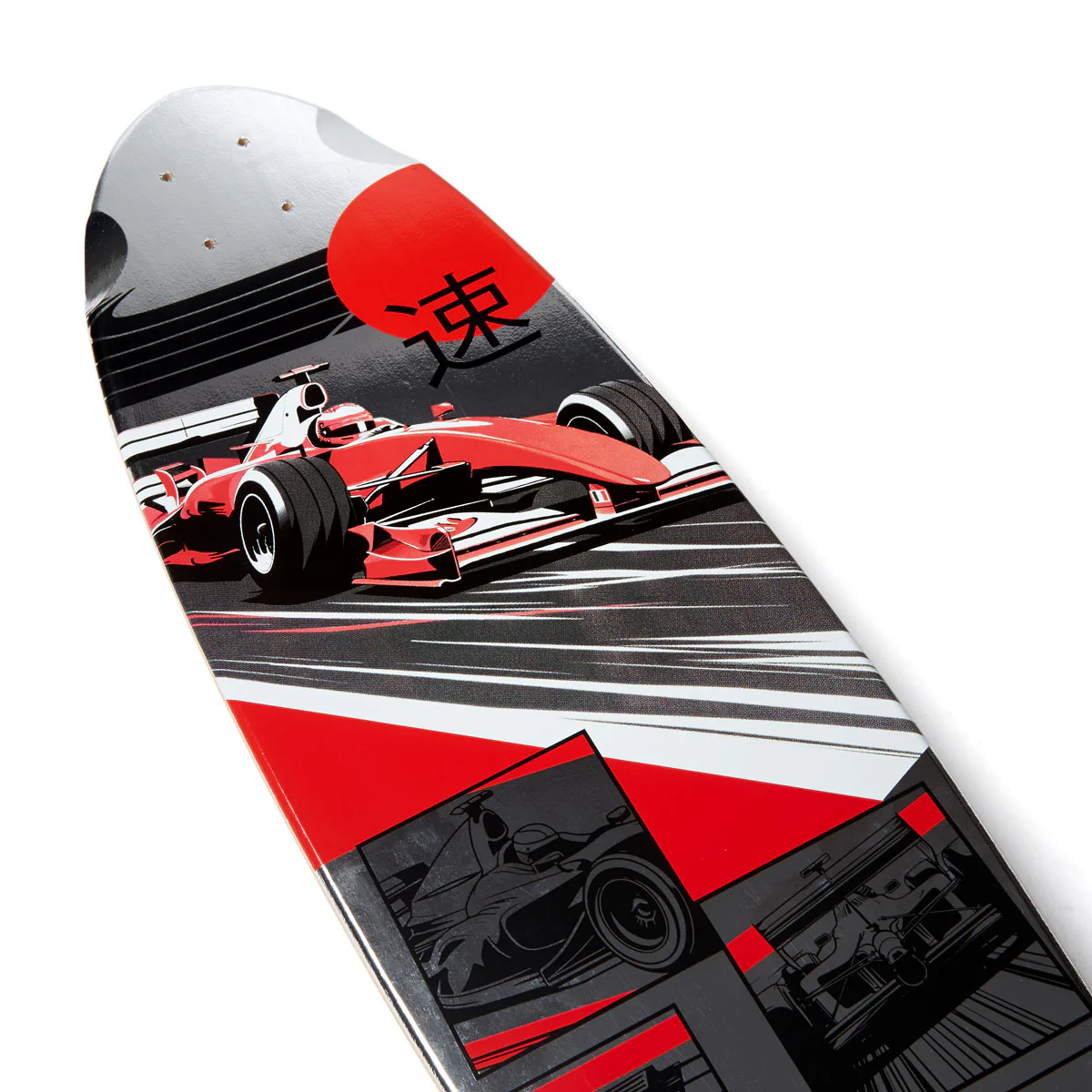 Daddies Race Car Foil Pintail Longboard Deck - Silver Foil/Red - Image 3