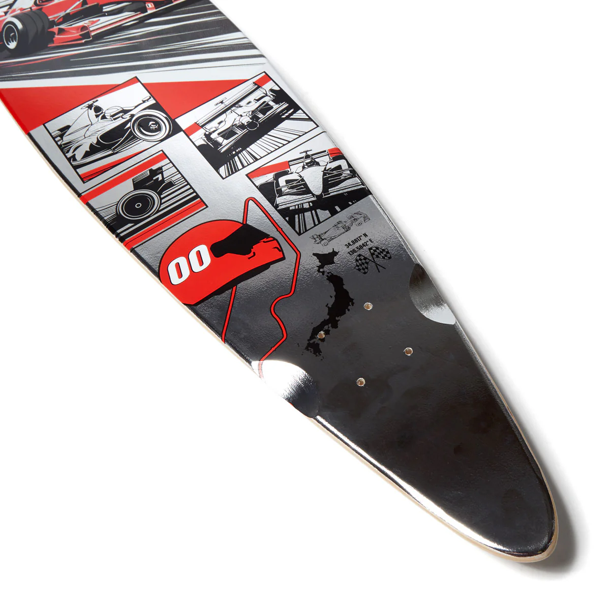 Daddies Race Car Foil Pintail Longboard Deck - Silver Foil/Red - Image 4