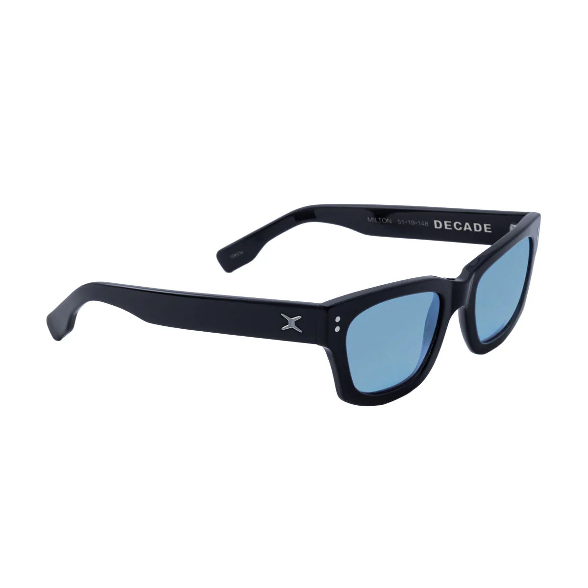 Decade Milton 60s Sunglasses - Gloss Black Acetate/Blue CR39