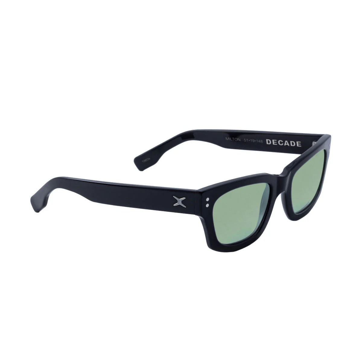 Decade Milton 60s Sunglasses - Gloss Black Acetate/Green CR39