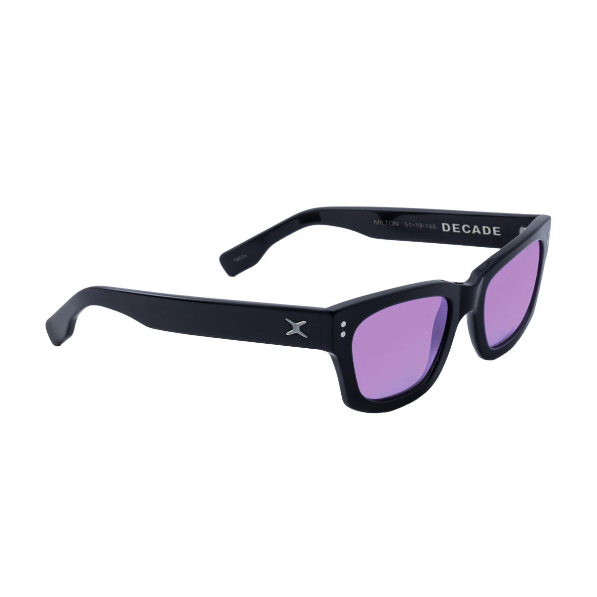 Decade Milton 60s Sunglasses - Gloss Black Acetate/Purple CR39