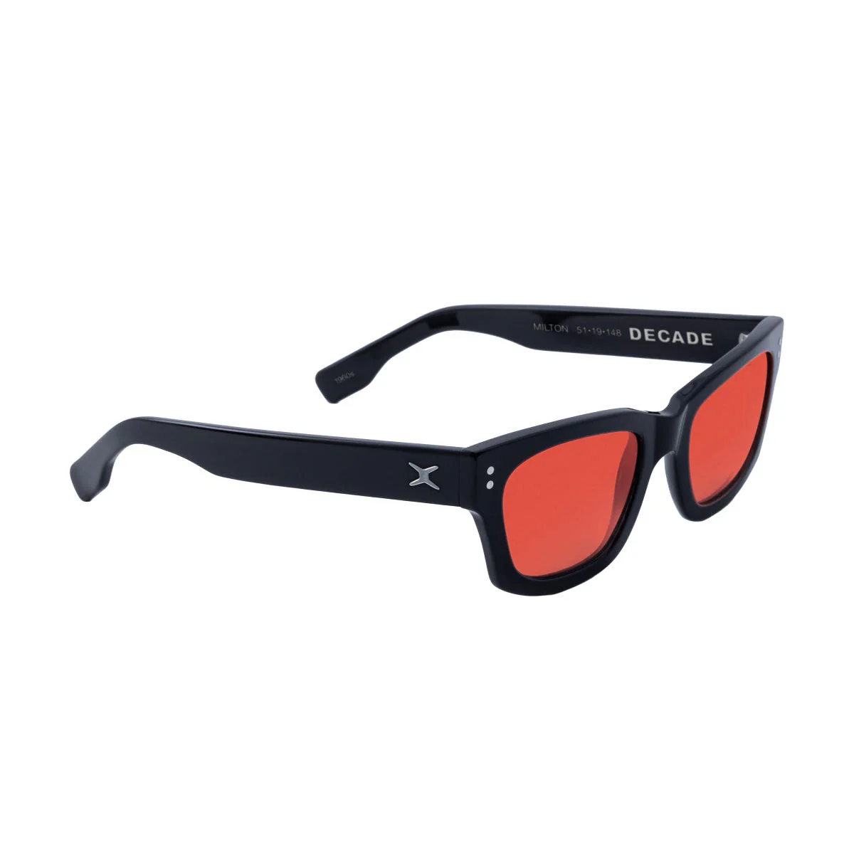Decade Milton 60s Sunglasses - Gloss Black Acetate/Red CR39
