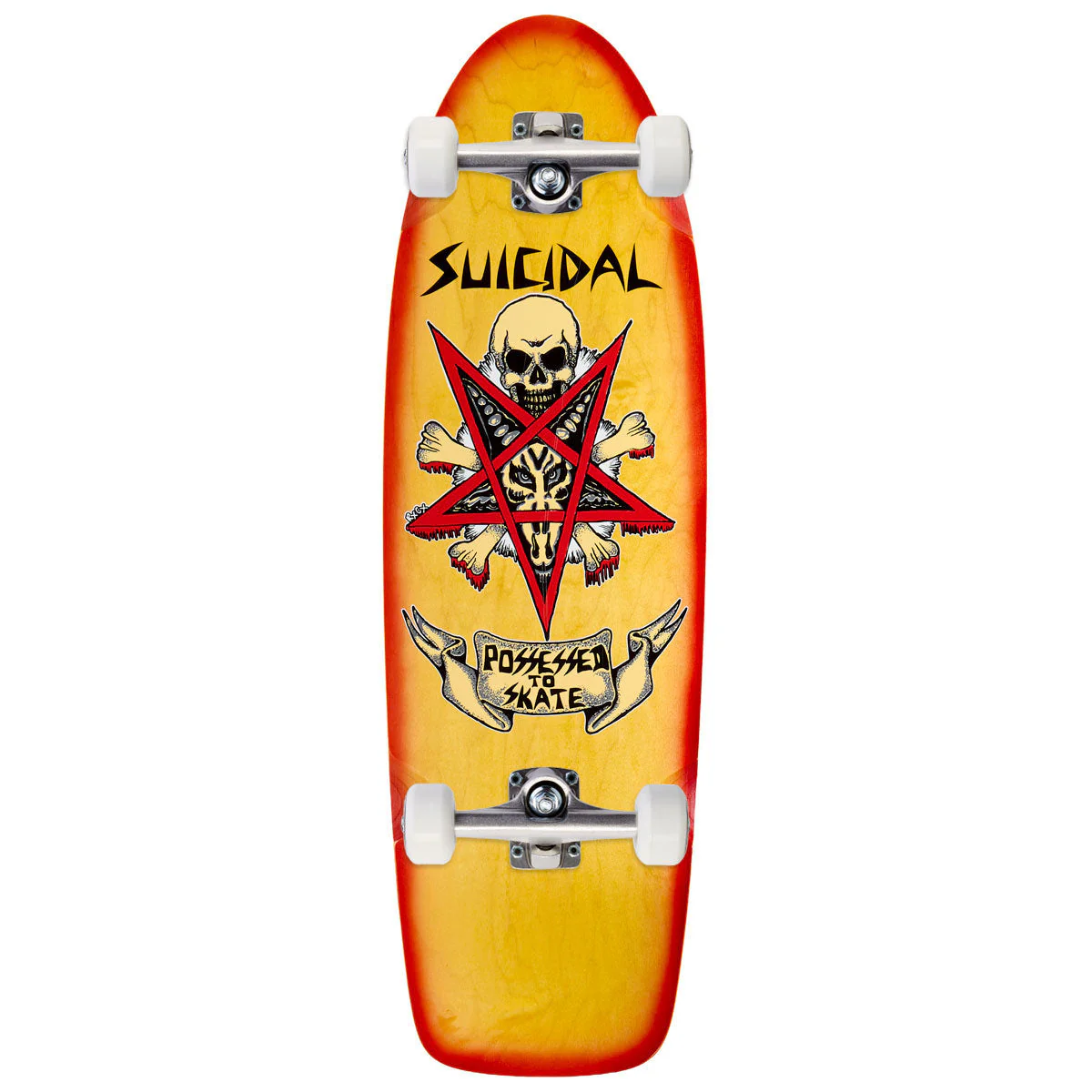 Dogtown x Suicidal Skates Possessed To Skate 70s Classic Skateboard Complete - Yellow Stain/Red Fade - 9.00"