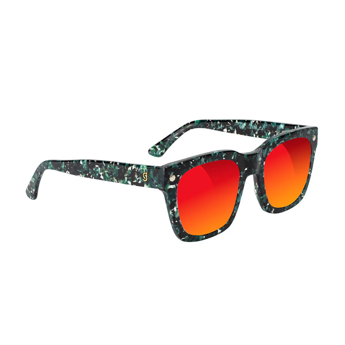 Glassy Walker Plus Sunglasses - Green Tortoise/Red Mirror