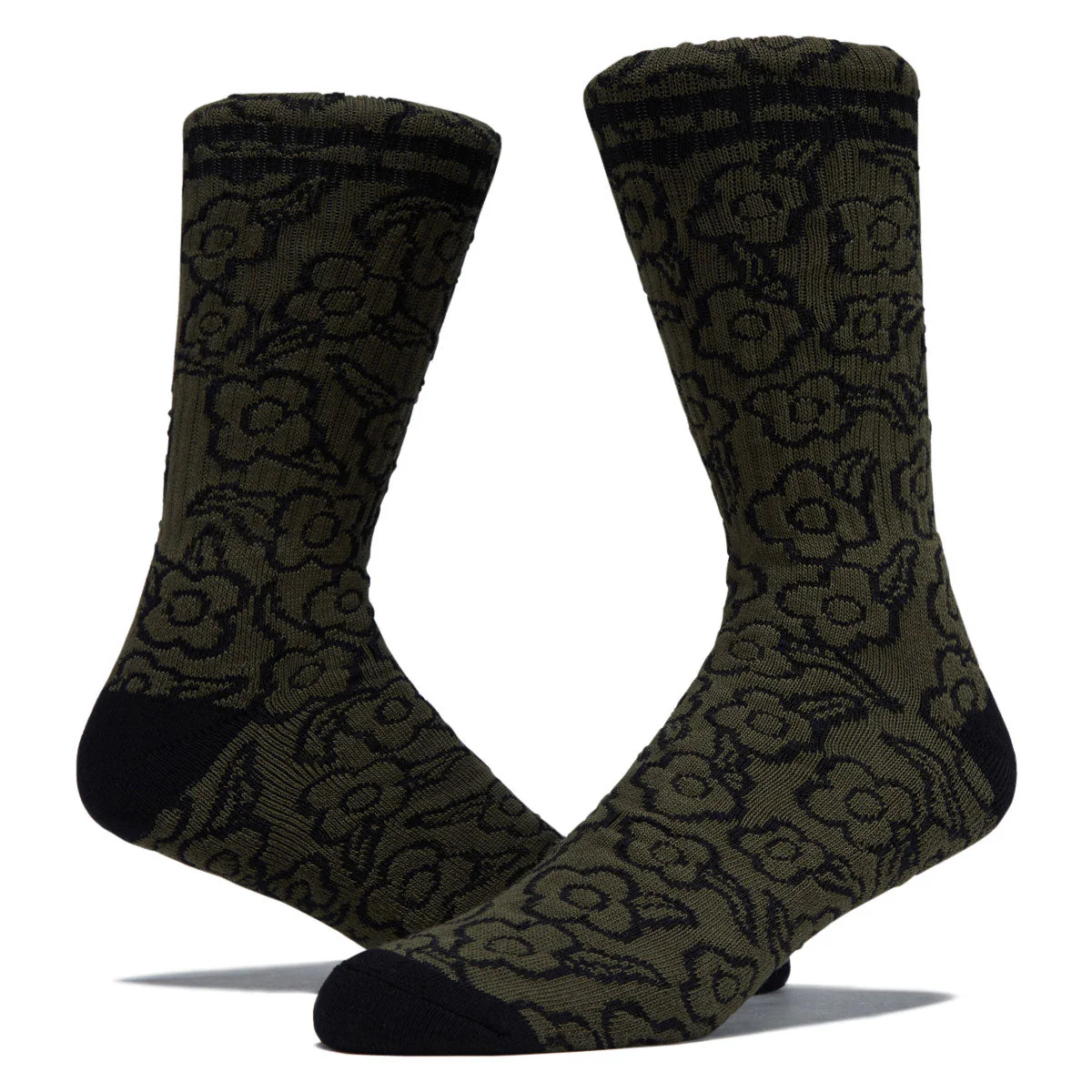Krooked Multi Flowers Socks - Olive/Black - Image 2