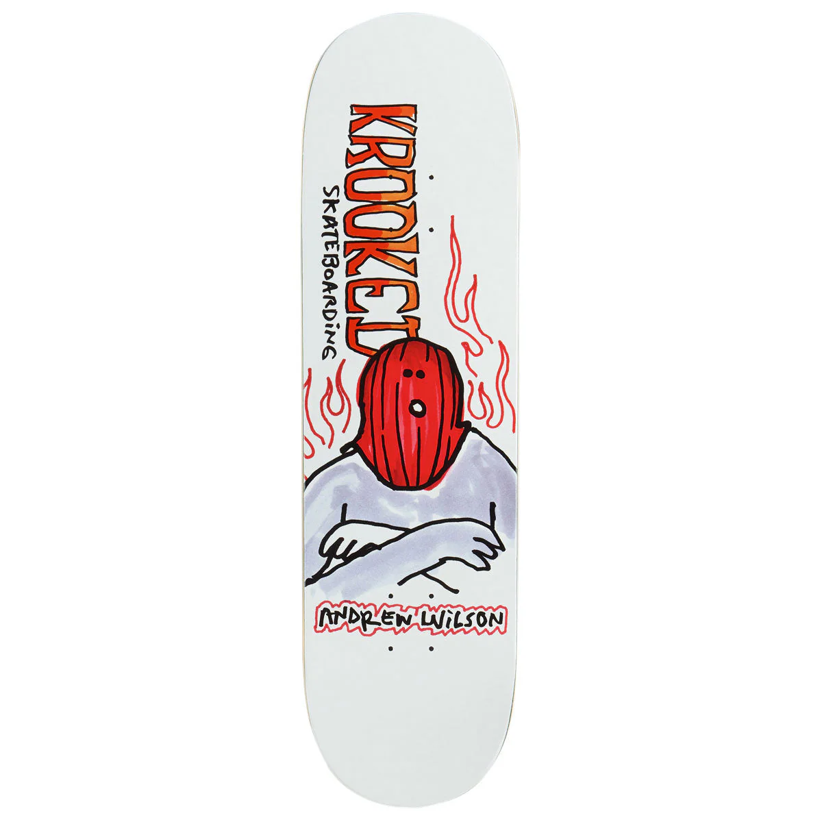 Krooked Wilson Fire Mask Skateboard Deck - White - 8.75"