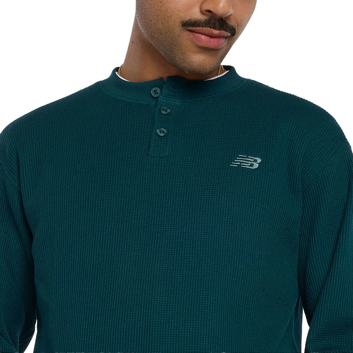 New Balance Numeric Waffle Knit Long Sleeve Henley Shirt - Medusa Green - Image 4