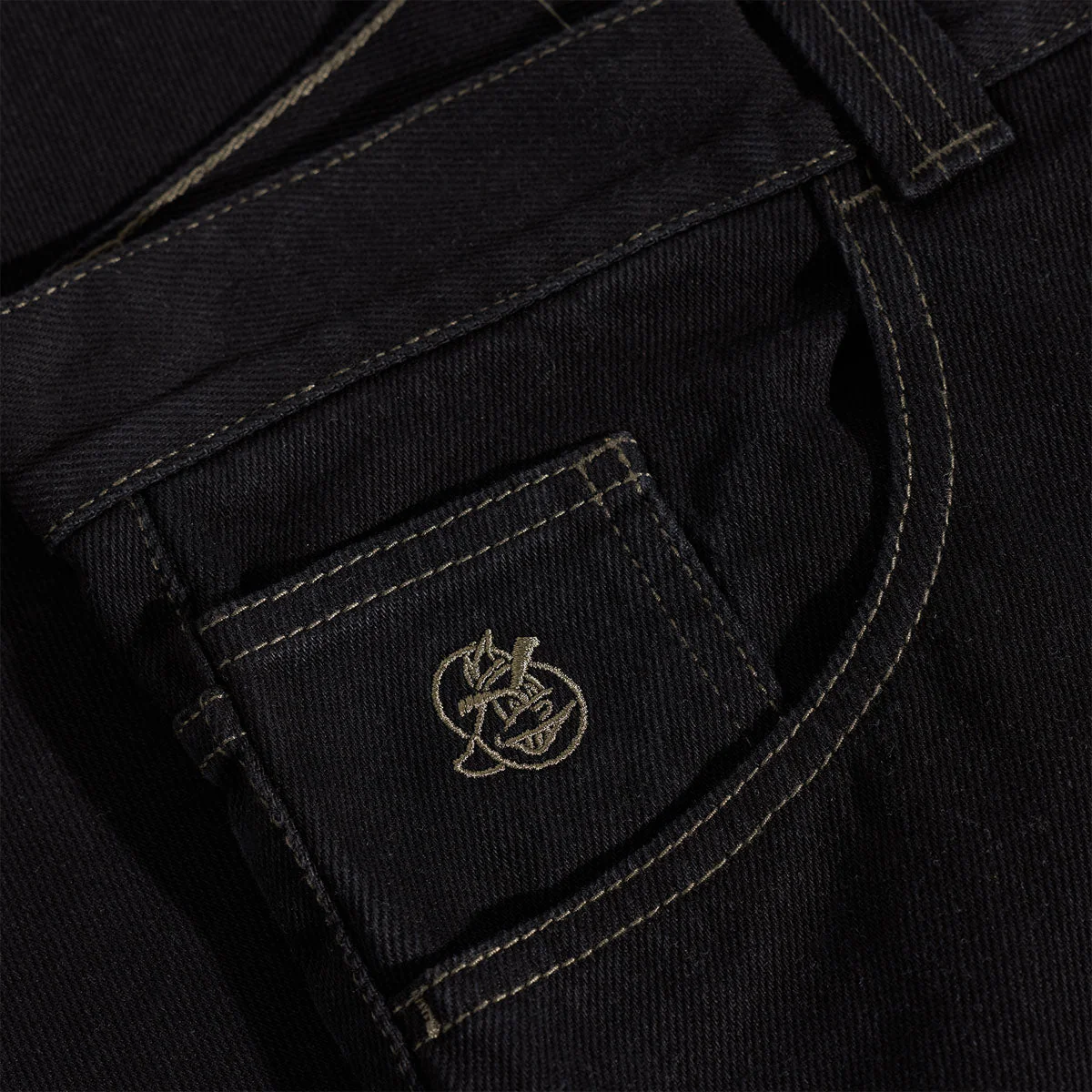 Polar 93! Contrast Stitching Denim Jeans - Black/Dark Olive - Image 3
