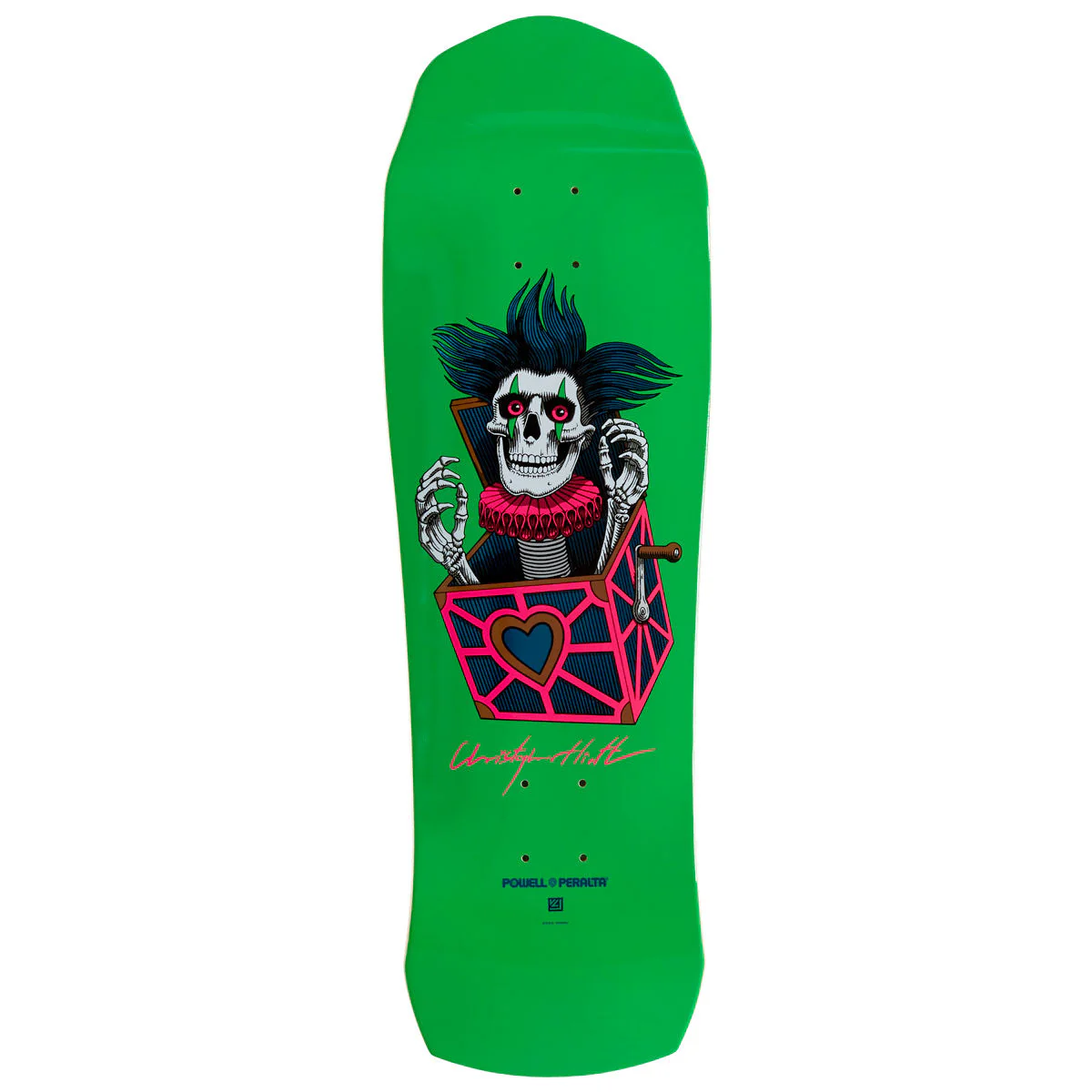 Powell-Peralta Chris Hiett Skull Skateboard Deck - Neon Green/Blue Foil - 10.00"