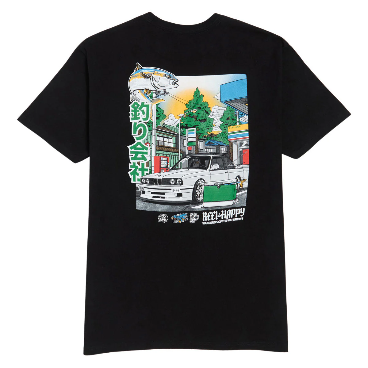 Reel Happy Cars and Fishing T-Shirt - Black