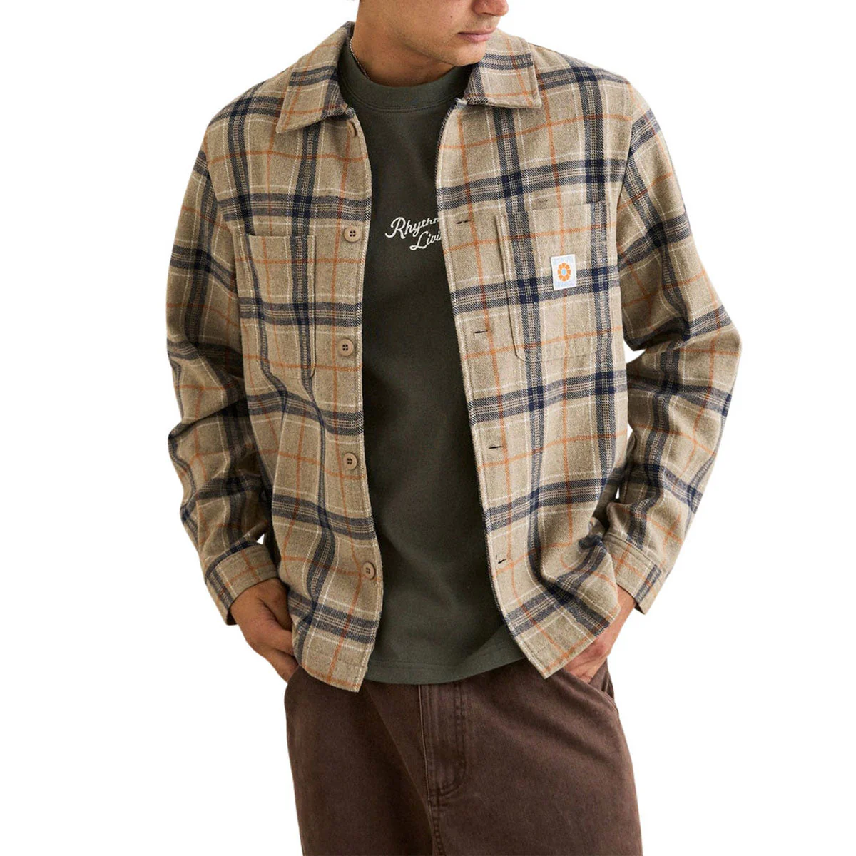 Rhythm Oscar Check Long Sleeve Shirt - Stone
