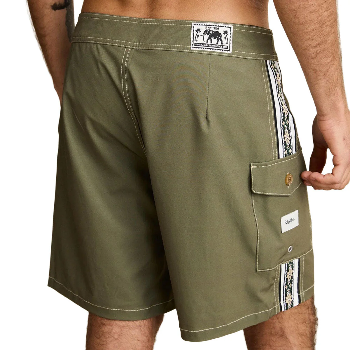 Rhythm Panel Stripe Boardshorts - Olive - Image 3