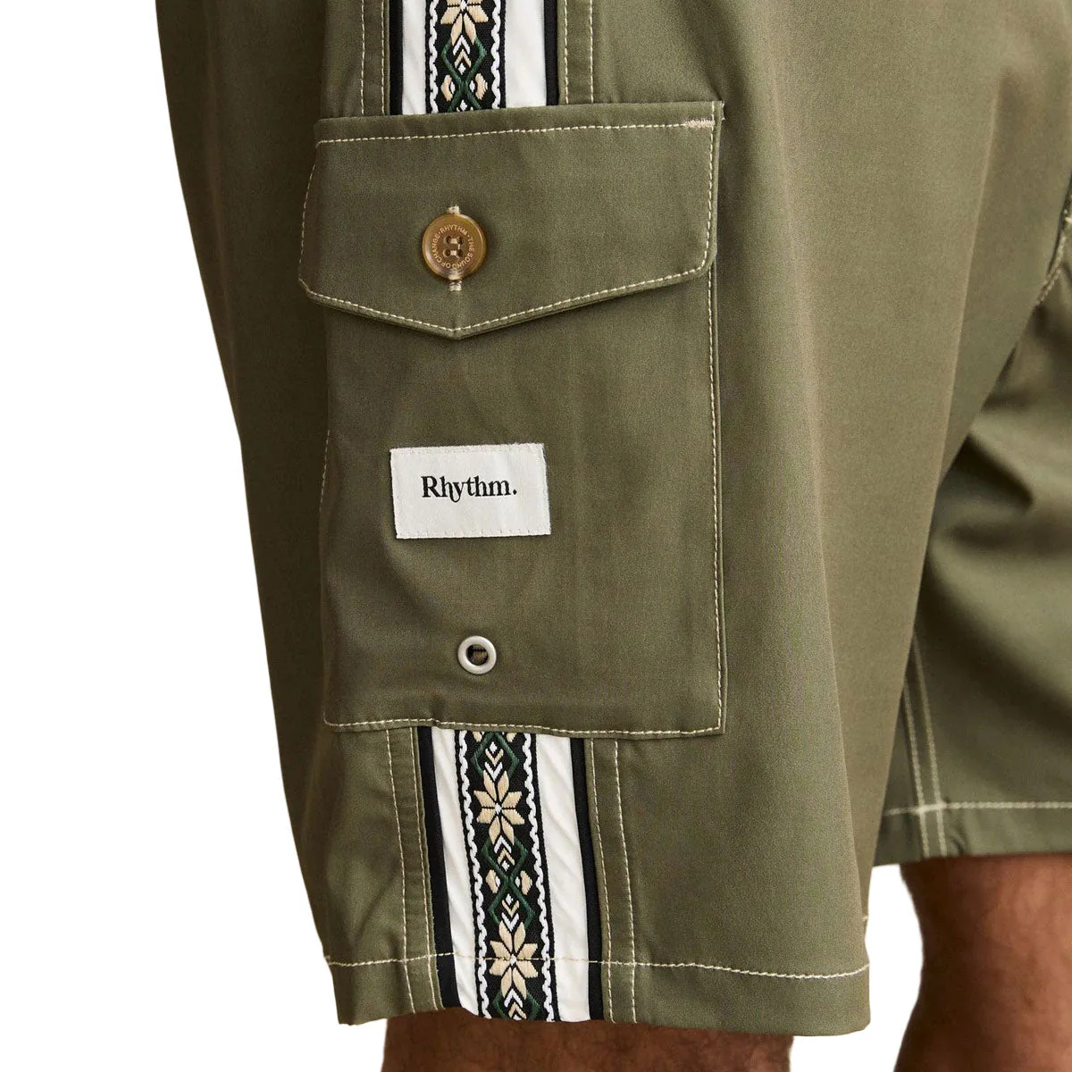 Rhythm Panel Stripe Boardshorts - Olive - Image 4