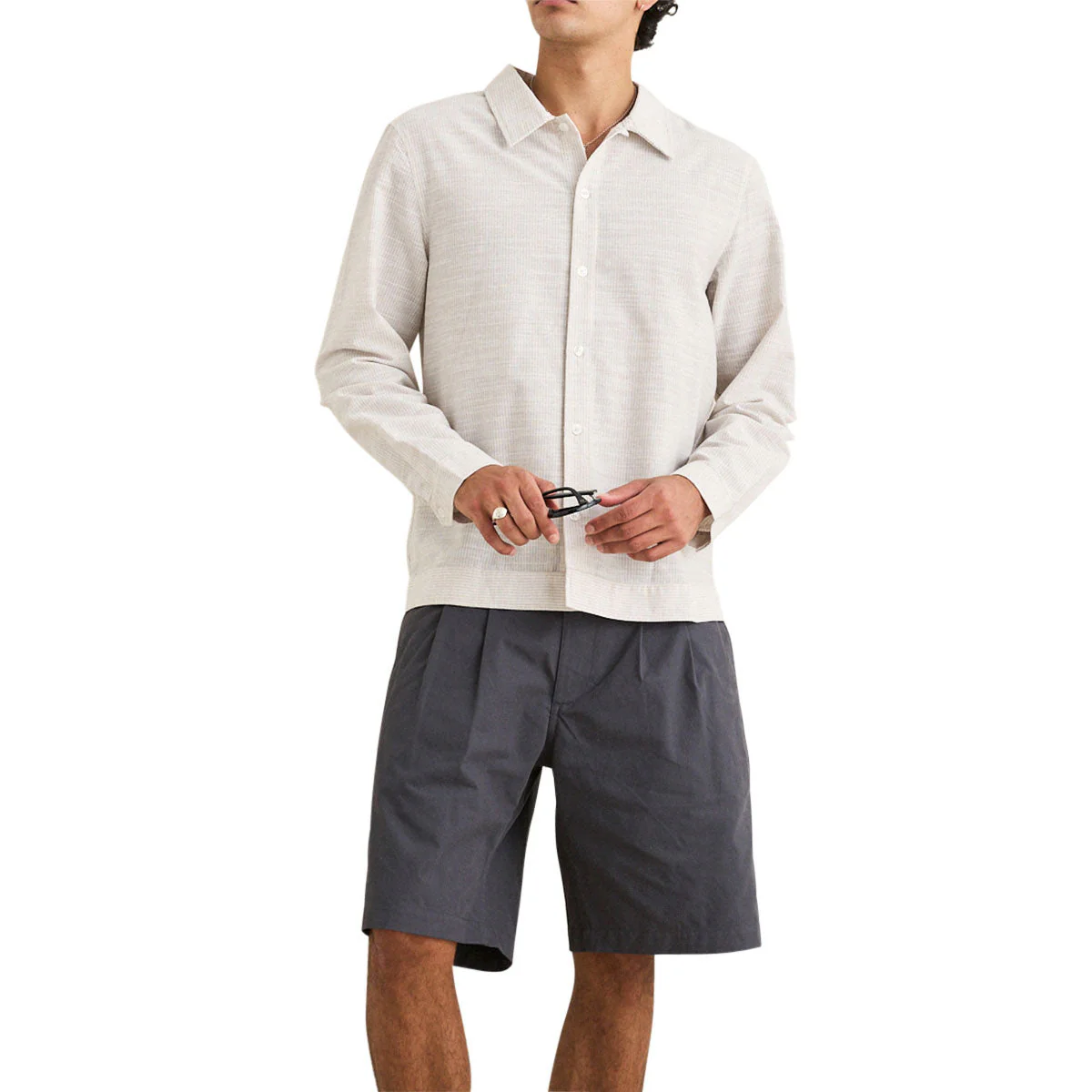 Rhythm Striped Linen Long Sleeve Shirt - Natural
