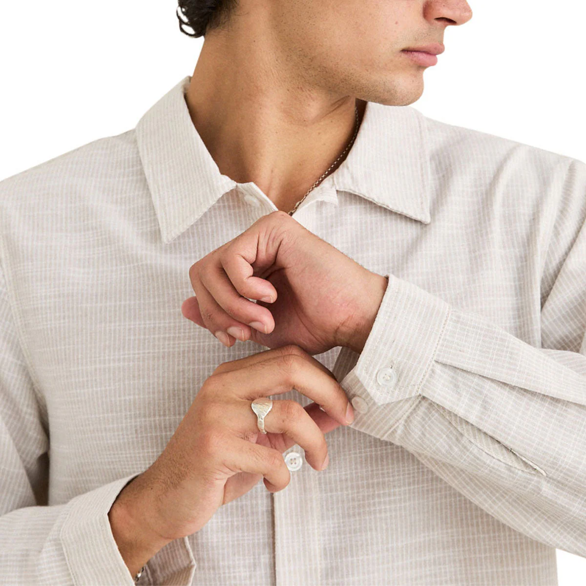 Rhythm Striped Linen Long Sleeve Shirt - Natural - Image 3