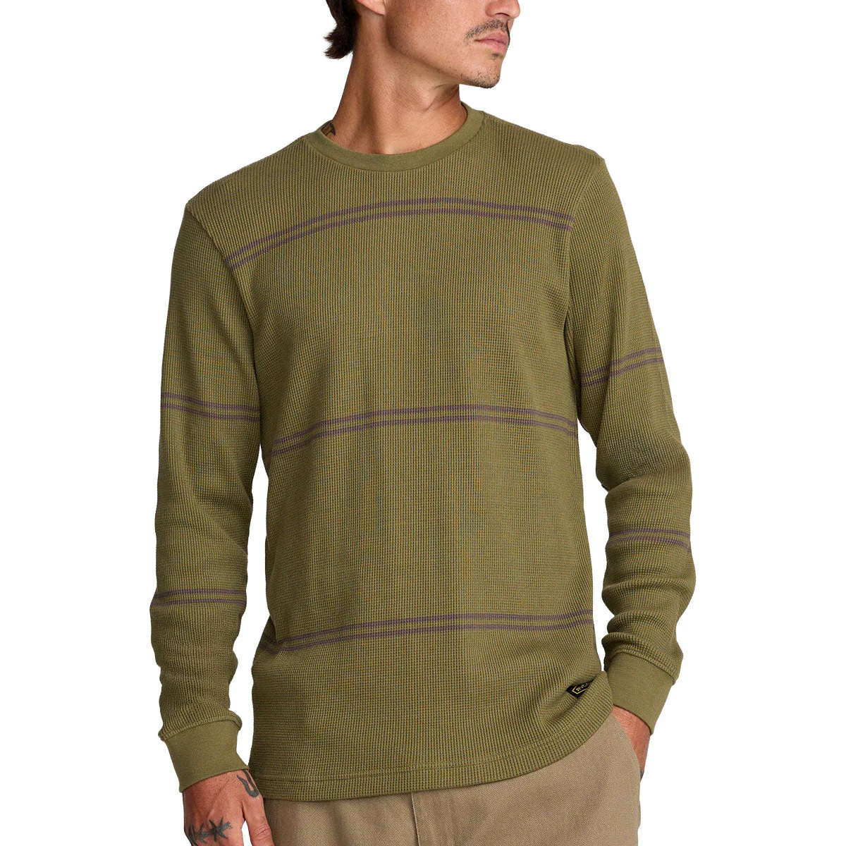 RVCA Dayshift Thermal Stripe Long Sleeve Shirt - Olive