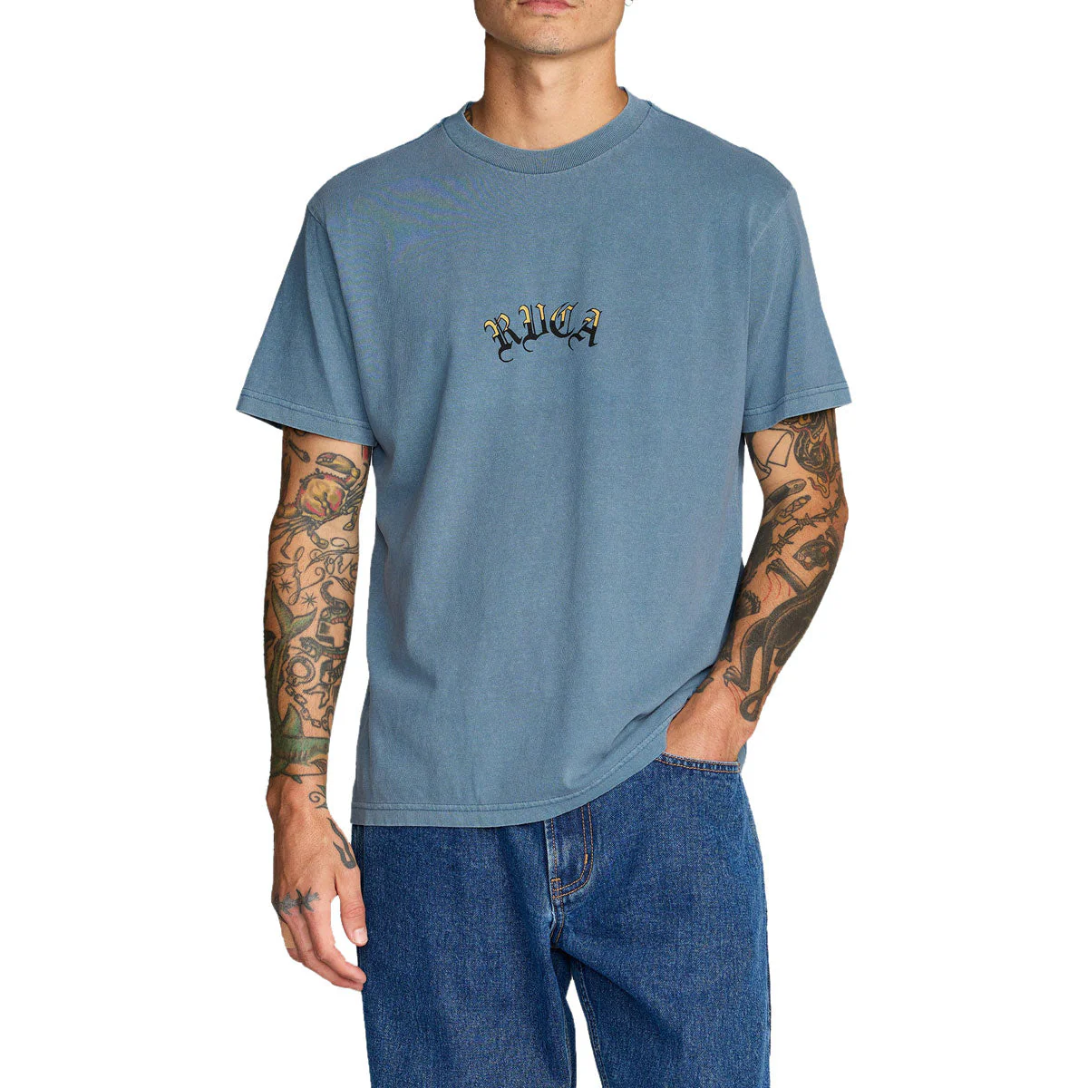 RVCA Olde RVCA T-Shirt - Vintage Navy - Image 2
