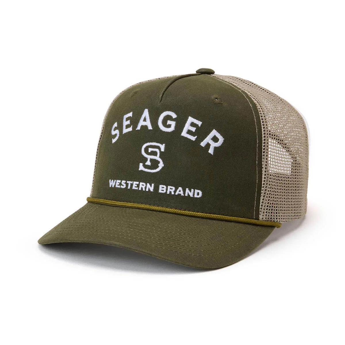 Seager Branded Trucker Snapback Hat - Green Waxed Canvas