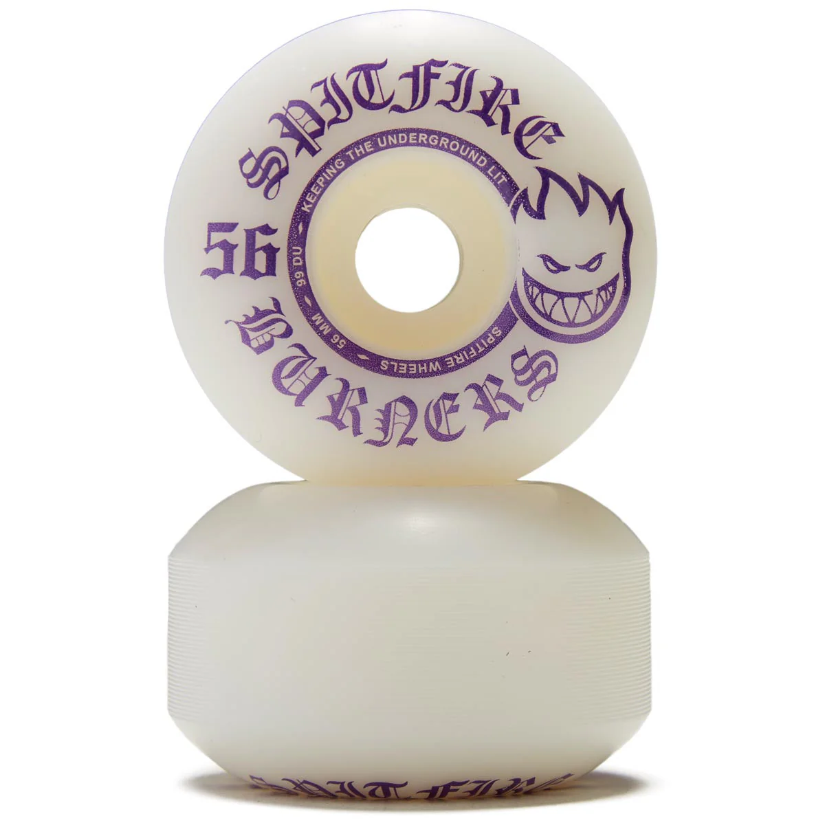 Spitfire 99du Burner Skateboard Wheels - White/Purple - 56mm - Image 2