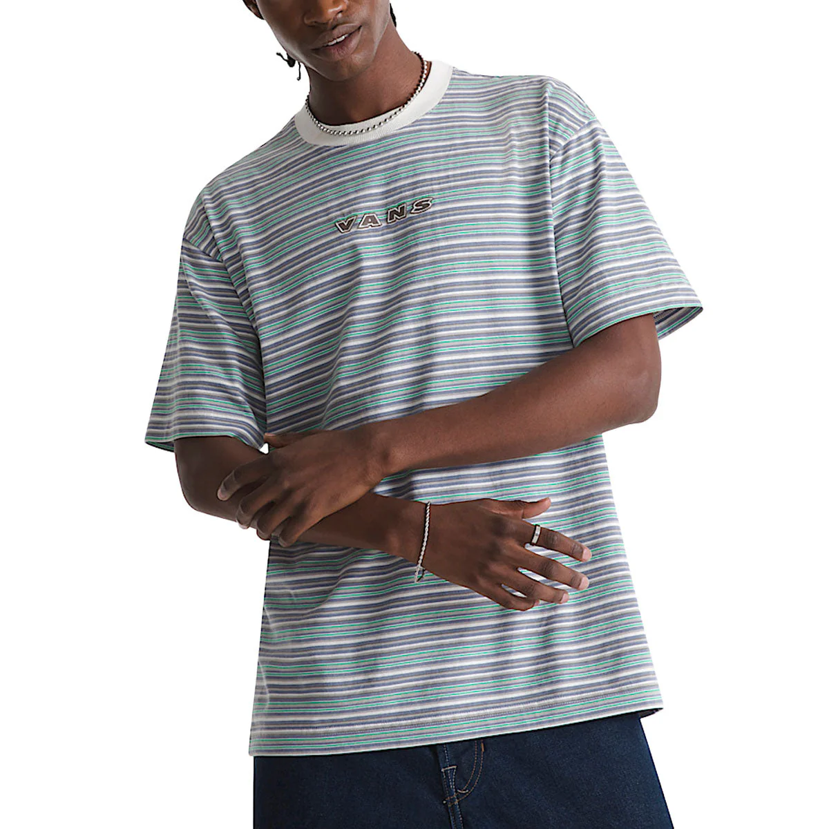 Vans Cameron Stripe T-Shirt - Marshmallow/Glacial Slate - Image 2