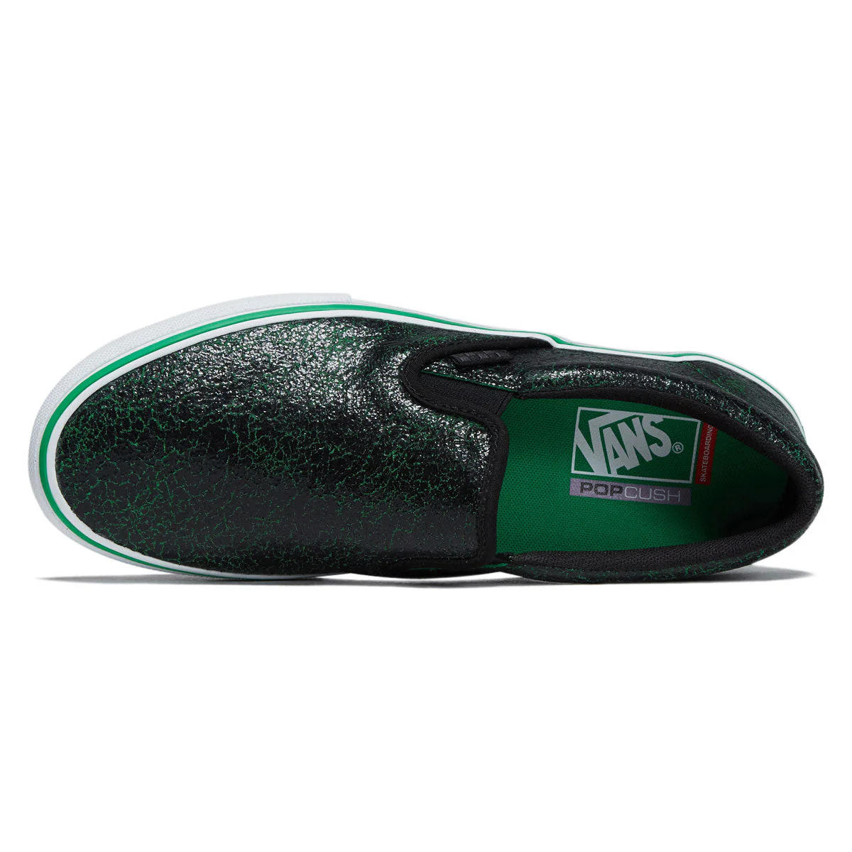 Vans Skate Slip-On Shoes - Cracked Leather Black/Green - Image 3