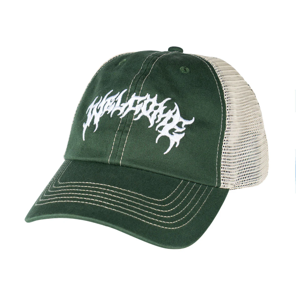 Welcome Barb Contrast Stitch Trucker Hat - Green
