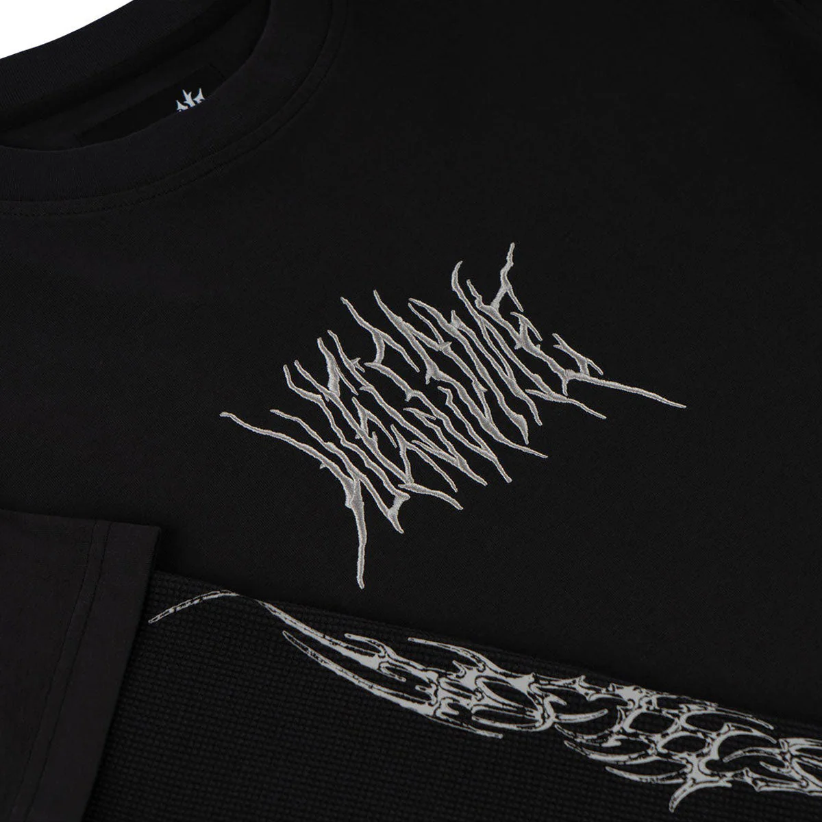 Welcome Caste Layered Long Sleeve Knit T-Shirt - Black/Grey - Image 3