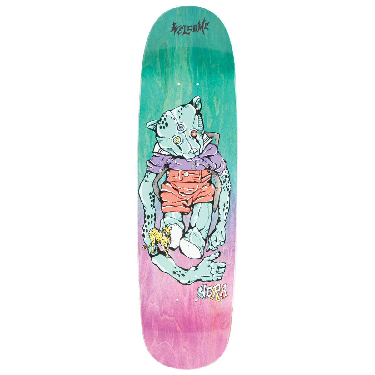 Welcome Teddy Nora Vasconcellos On Sphynx Skateboard Deck - Teal/Purple Gradient Stain - 8.80"